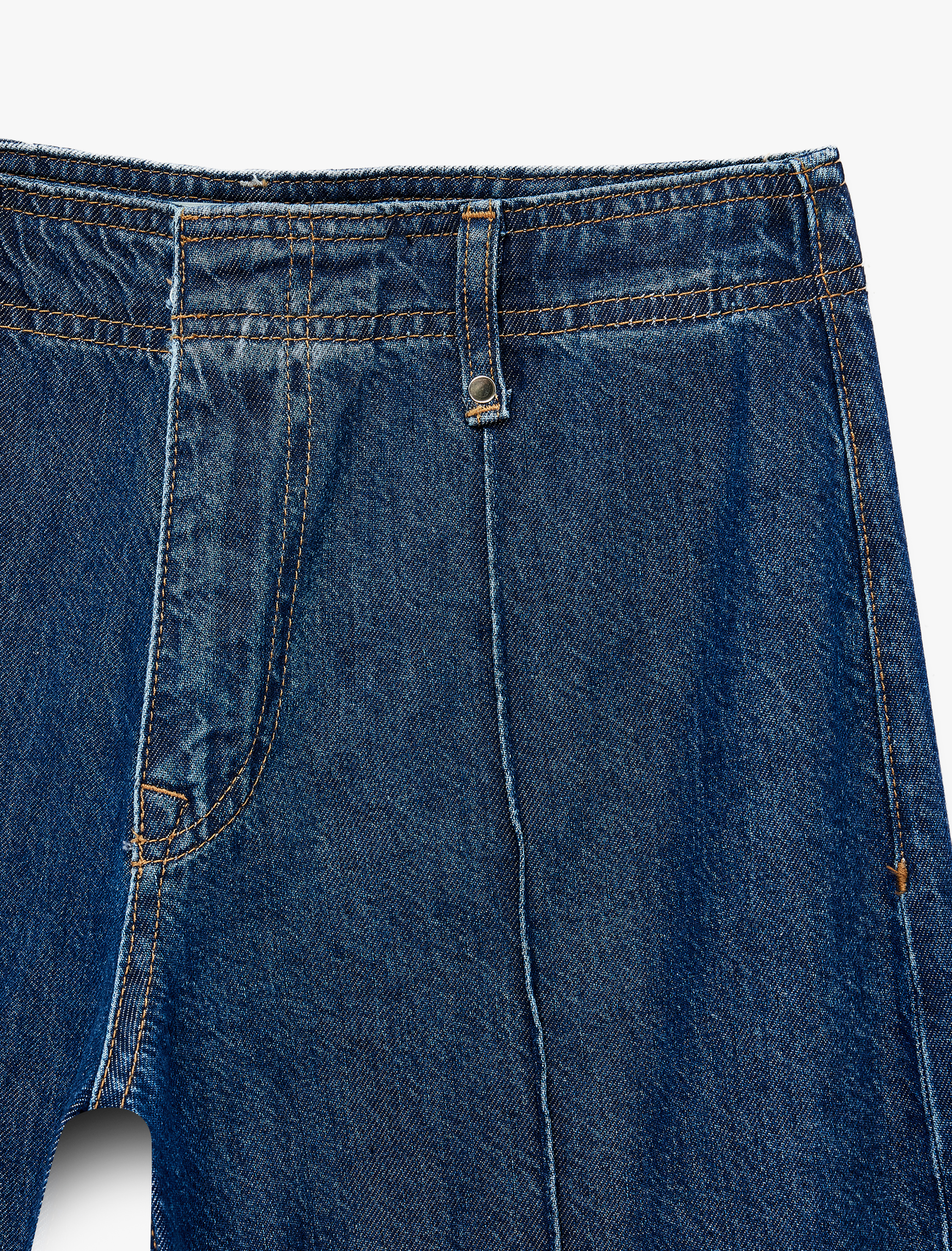   Normal Bel Cepli Düğmeli Geniş Paça Nervürlü Denim Pantolon - Culotte Jeans