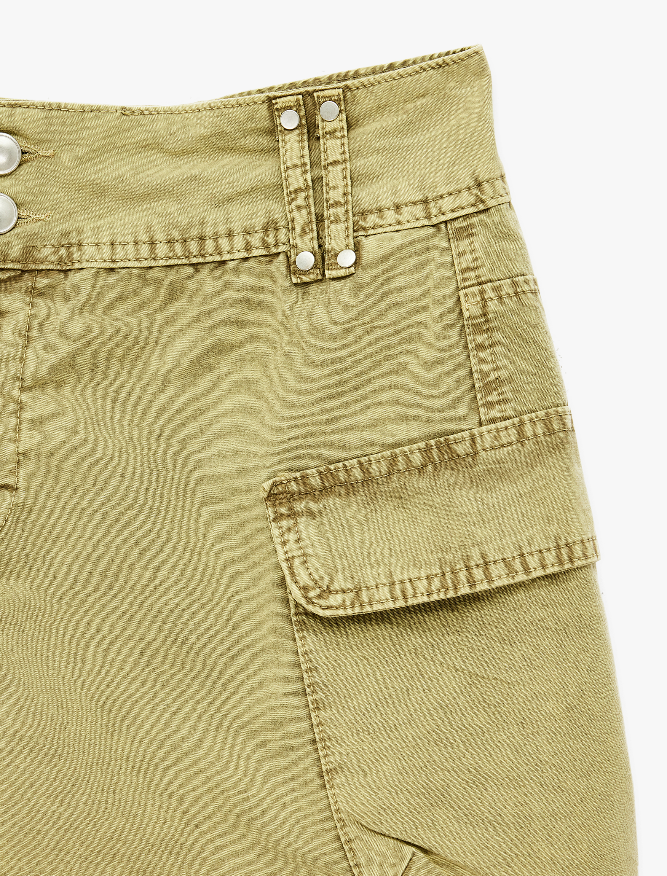   Normal Bel Cep Detaylı Düğmeli Pamuklu Denim Kargo Cepli Mini Şort Etek