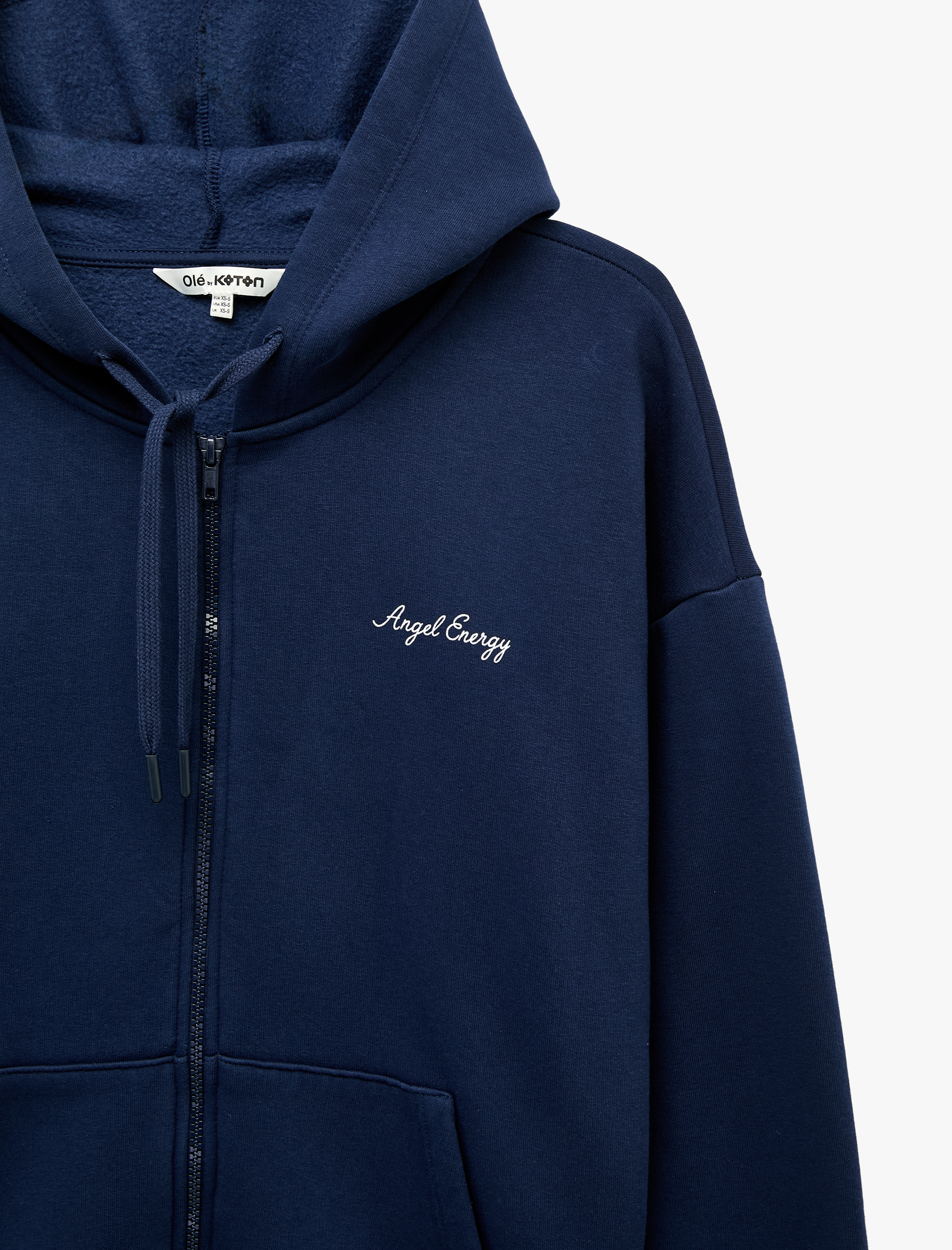   Şardonlu Rahat Kalıp Kanguru Cepli Kapüşonlu Fermuarlı Simli Melek Baskılı Sweatshirt