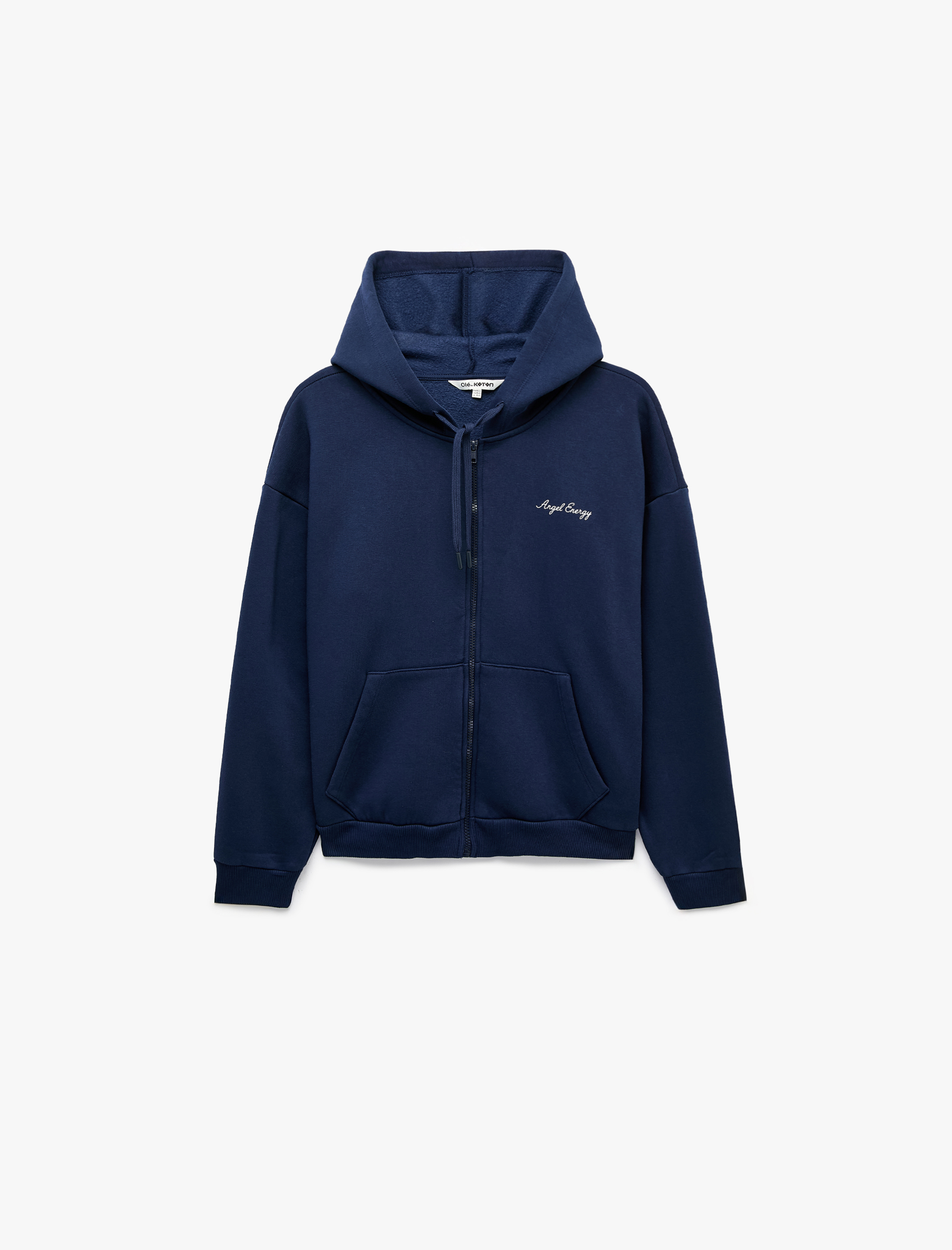   Şardonlu Rahat Kalıp Kanguru Cepli Kapüşonlu Fermuarlı Simli Melek Baskılı Sweatshirt