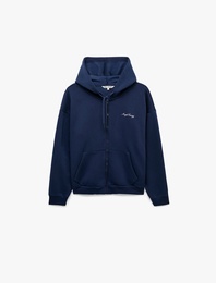 Şardonlu Rahat Kalıp Kanguru Cepli Kapüşonlu Fermuarlı Simli Melek Baskılı Sweatshirt