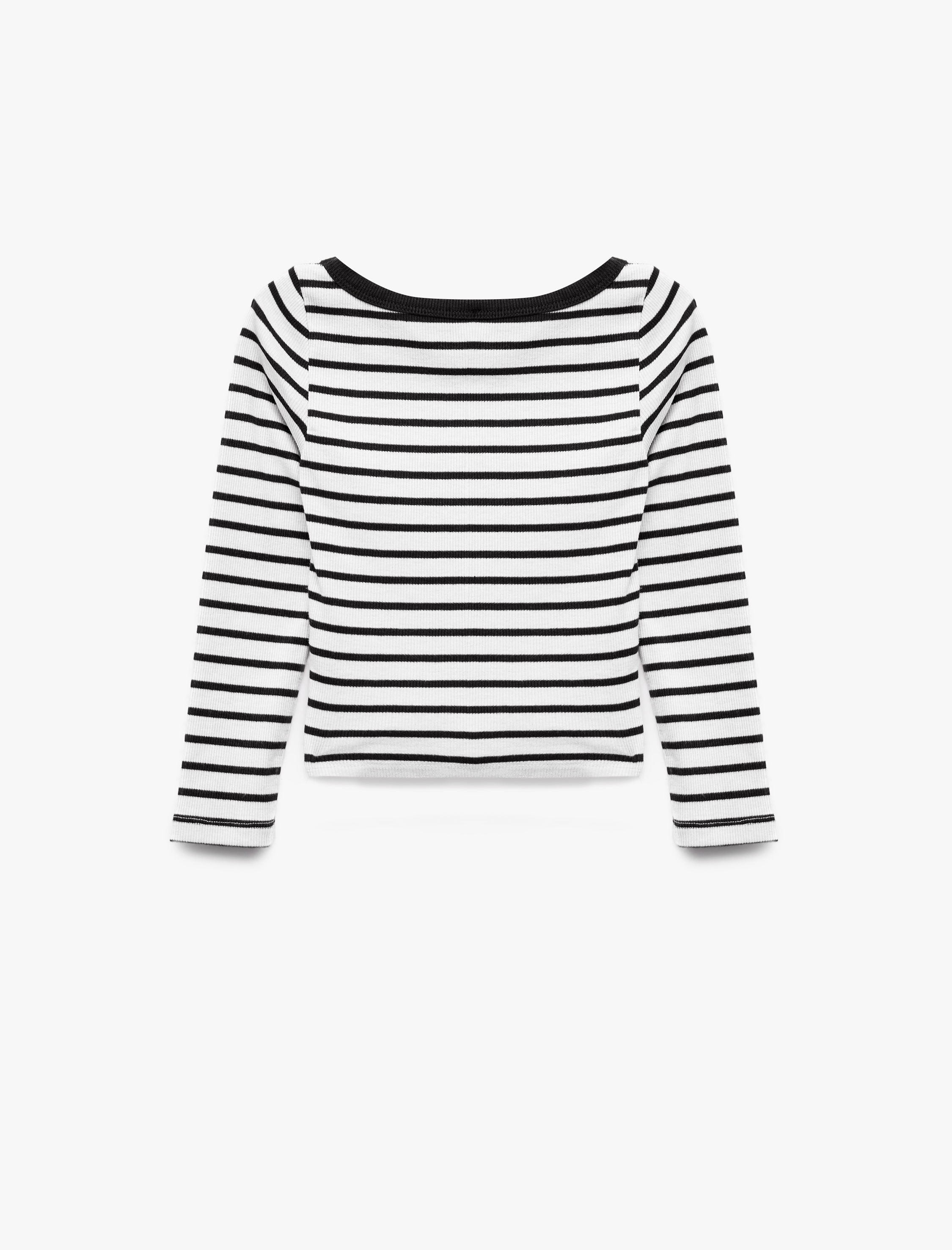  Kız Çocuk Slim Fit Kaşkorse Bisiklet Yaka Uzun Kollu Çizgili Tişört