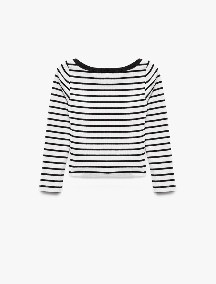 Kız Çocuk Slim Fit Kaşkorse Bisiklet Yaka Uzun Kollu Çizgili Tişört