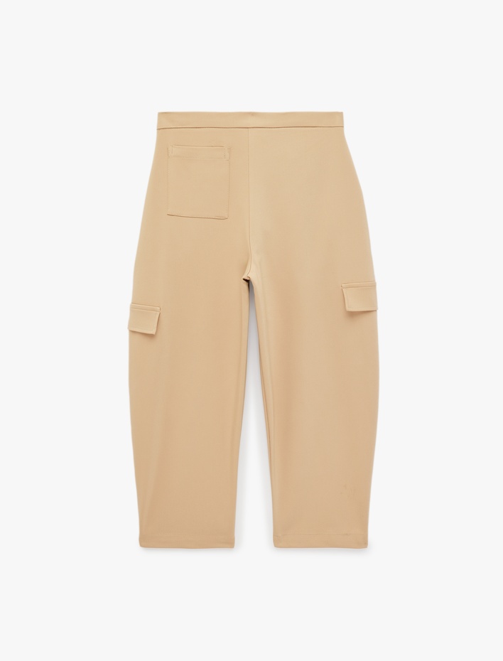 Kız Çocuk Gabardin Barrel Pantolon Kargo Cepli Yüksek Bel Bol Kesim