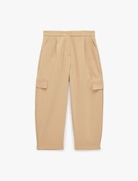 Gabardin Barrel Pantolon Kargo Cepli Yüksek Bel Bol Kesim