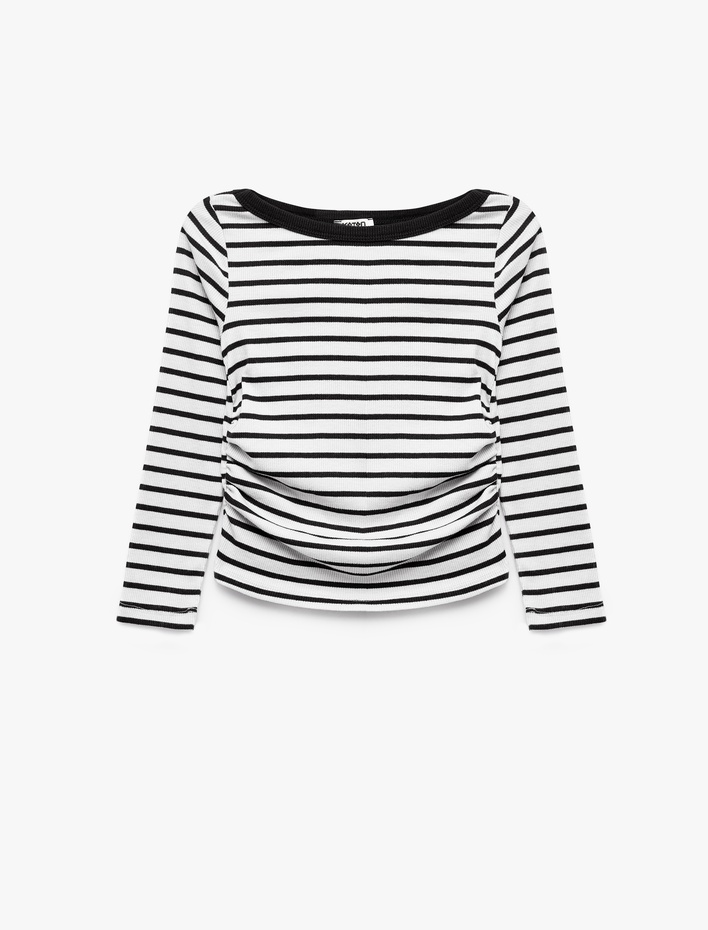 Kız Çocuk Slim Fit Kaşkorse Bisiklet Yaka Uzun Kollu Çizgili Tişört