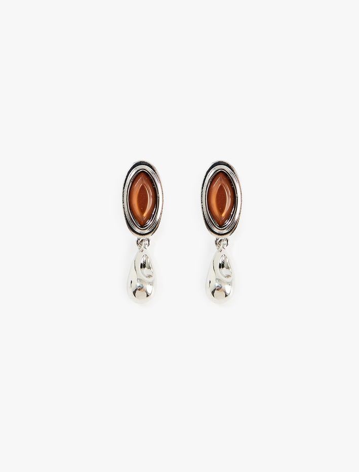 Kadın Oval Taşlı Sallantılı Küpe