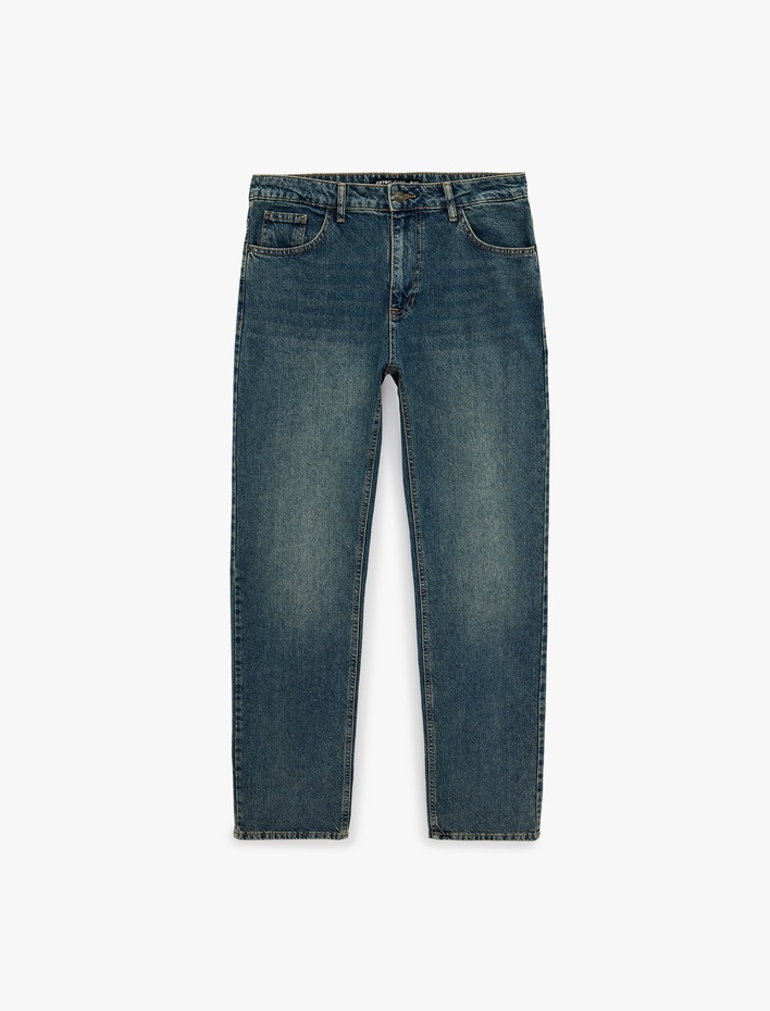  Pamuklu Cepli Normal Bel Vintage Straight Fit Jean Pantolon