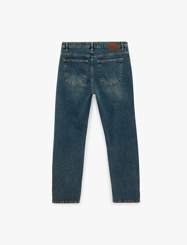  Pamuklu Cepli Normal Bel Vintage Straight Fit Jean Pantolon