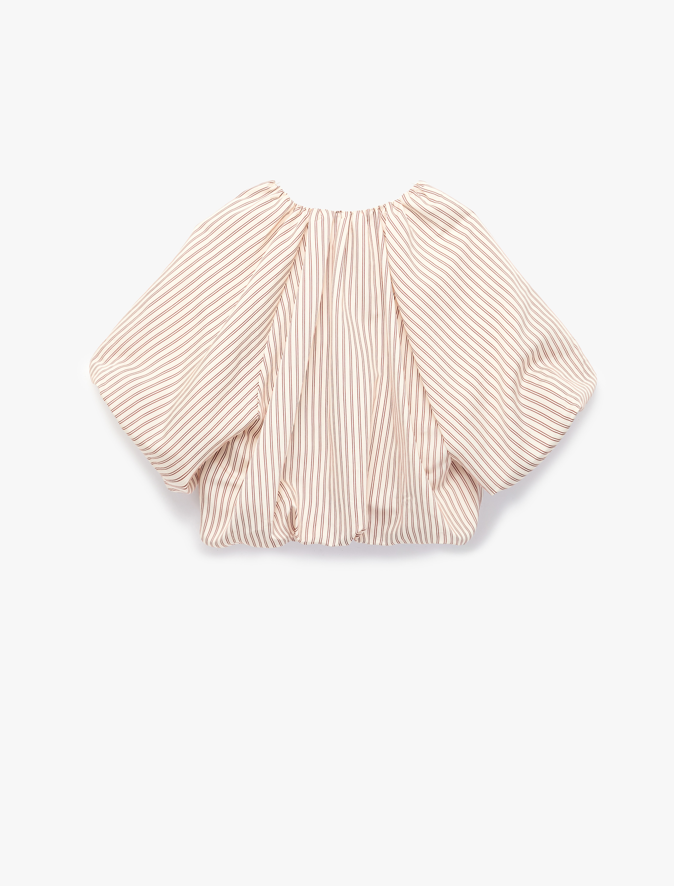   Koton X Melis Ağazat - Viskon Kumaş Bağlama Detaylı V Yaka Kısa Kollu Çizgili Crop Balon Bluz