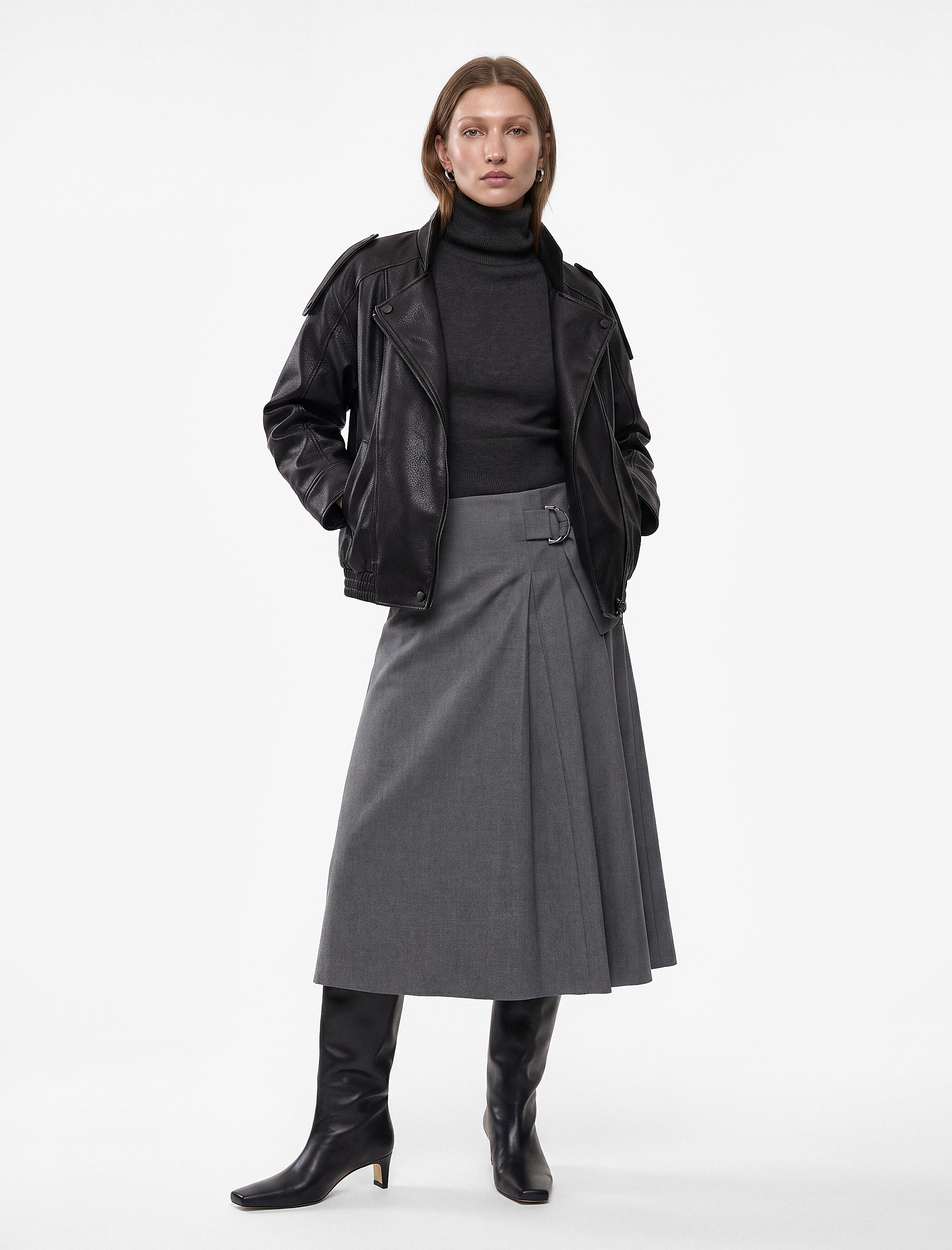   Uzun Kollu Fermuarlı Dik Yaka Kruvaze Oversize Suni Deri Vintage Ceket