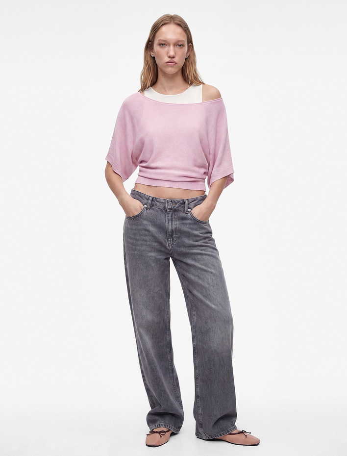  Slim Fit Kayık Yaka Uzun Kollu İkili Triko Kazak