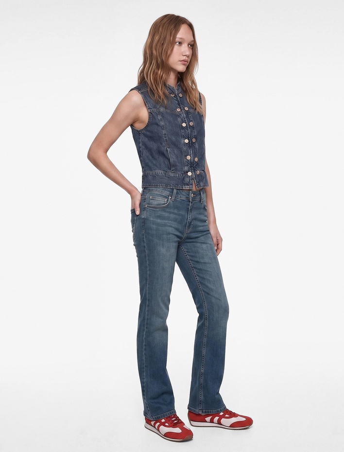  Pamuklu Dar Kalıp Normal Bel İspanyol Paça Denim Pantolon - Flare Jeans