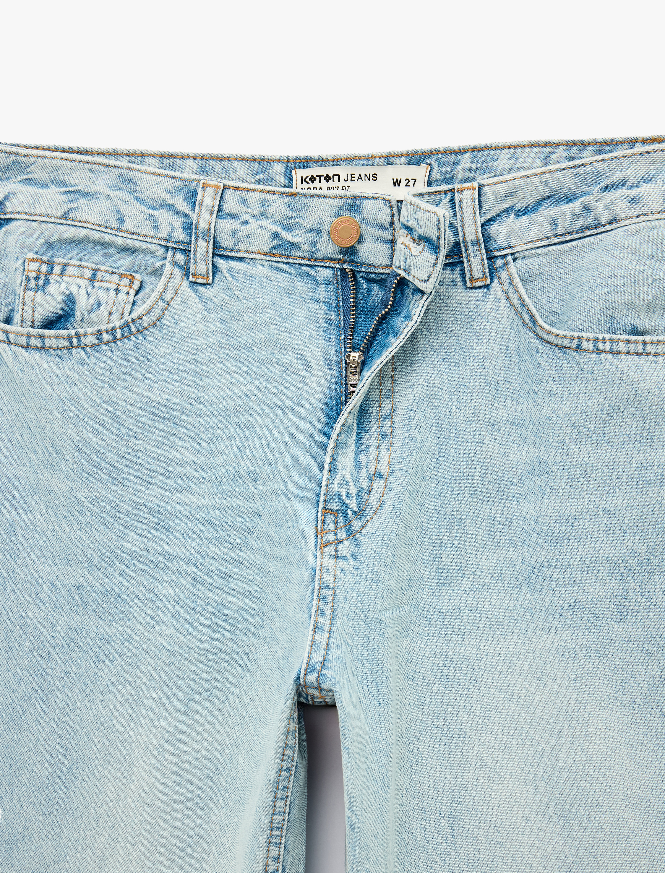   Düz Paça Normal Bel Cepli Düğmeli Denim Pantolon - Longer Straight Fit Jean