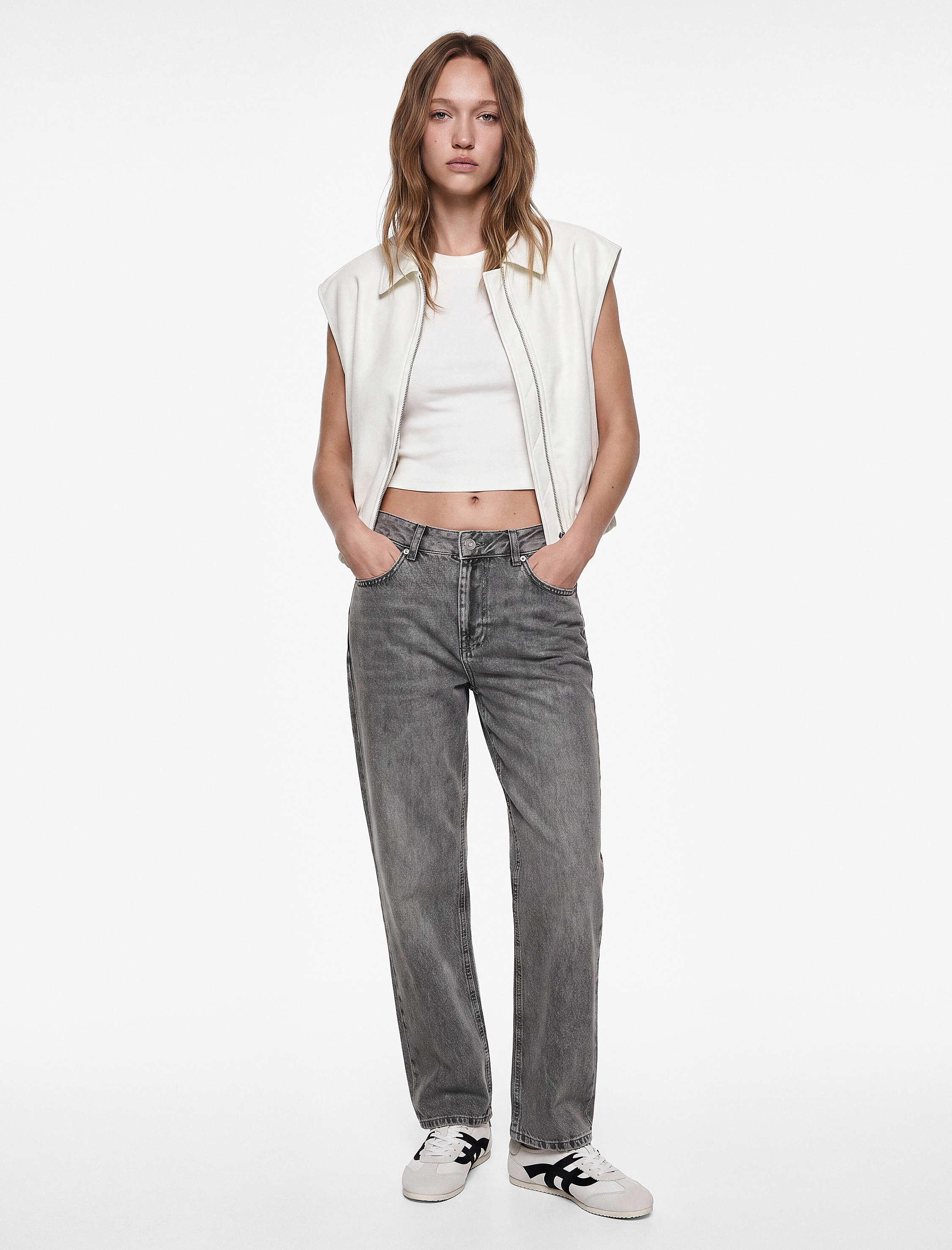   Pamuklu Düz Paça Yıkamalı Normal Bel Denim Pantolon - Straight Jeans