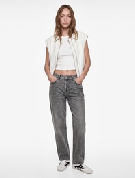 Pamuklu Düz Paça Yıkamalı Normal Bel Denim Pantolon - Straight Jeans