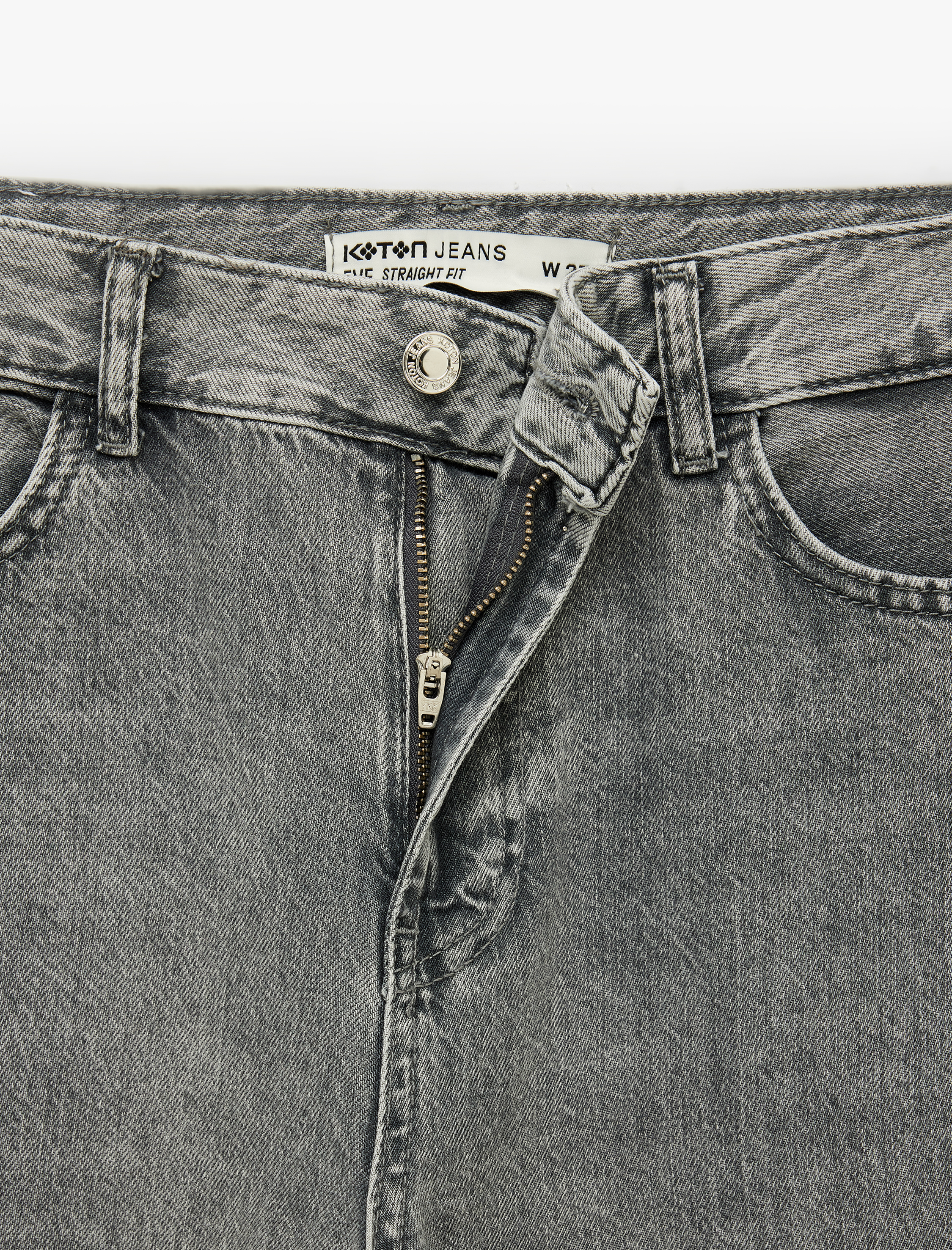   Pamuklu Düz Paça Yıkamalı Normal Bel Denim Pantolon - Straight Jeans