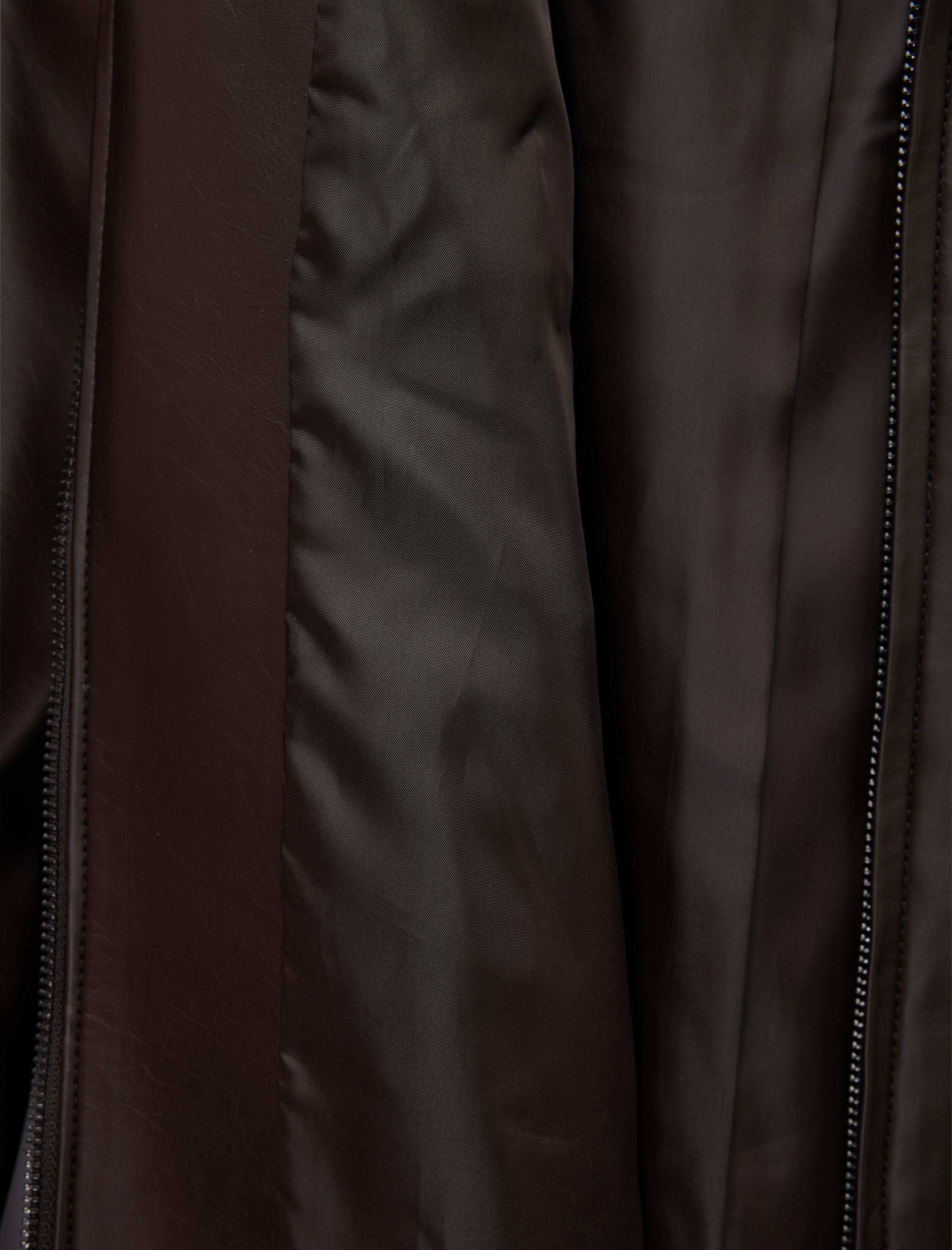   Uzun Kollu Apoletli Cepli Fermuarlı Suni Deri Oversize Bomber Ceket