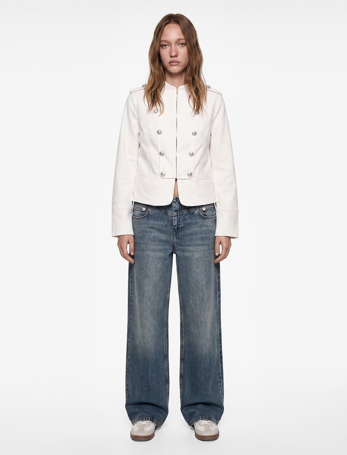  Pamuklu Düğme Detaylı İspanyol Paça Jean Pantolon - Flare Jeans