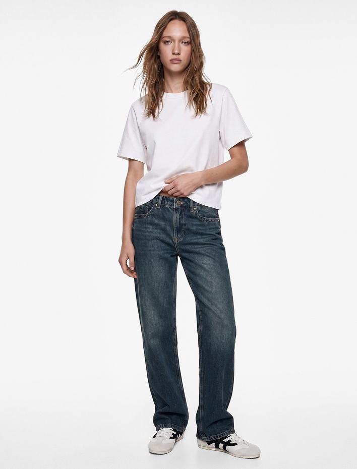  Normal Bel Cepli Pamuklu Düz Paça Denim Pantolon - Straight Fit Jean