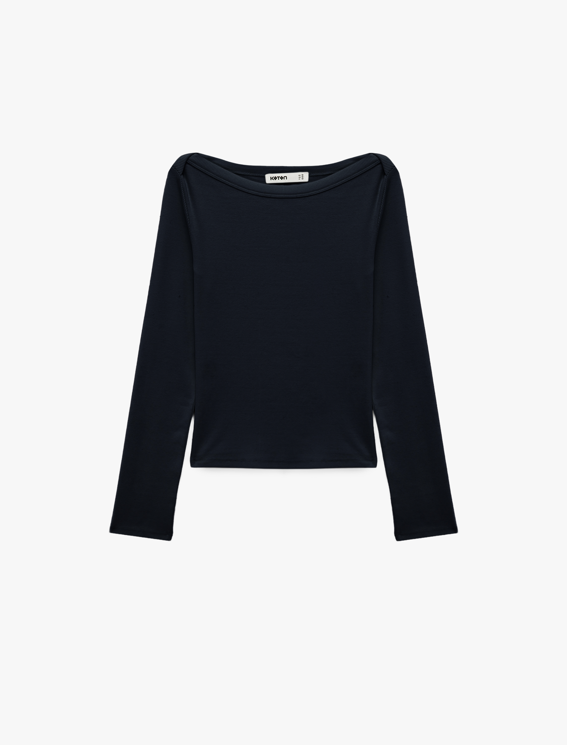   Slim Fit Pamuklu Kayık Yaka Uzun Kollu Basic Tişört