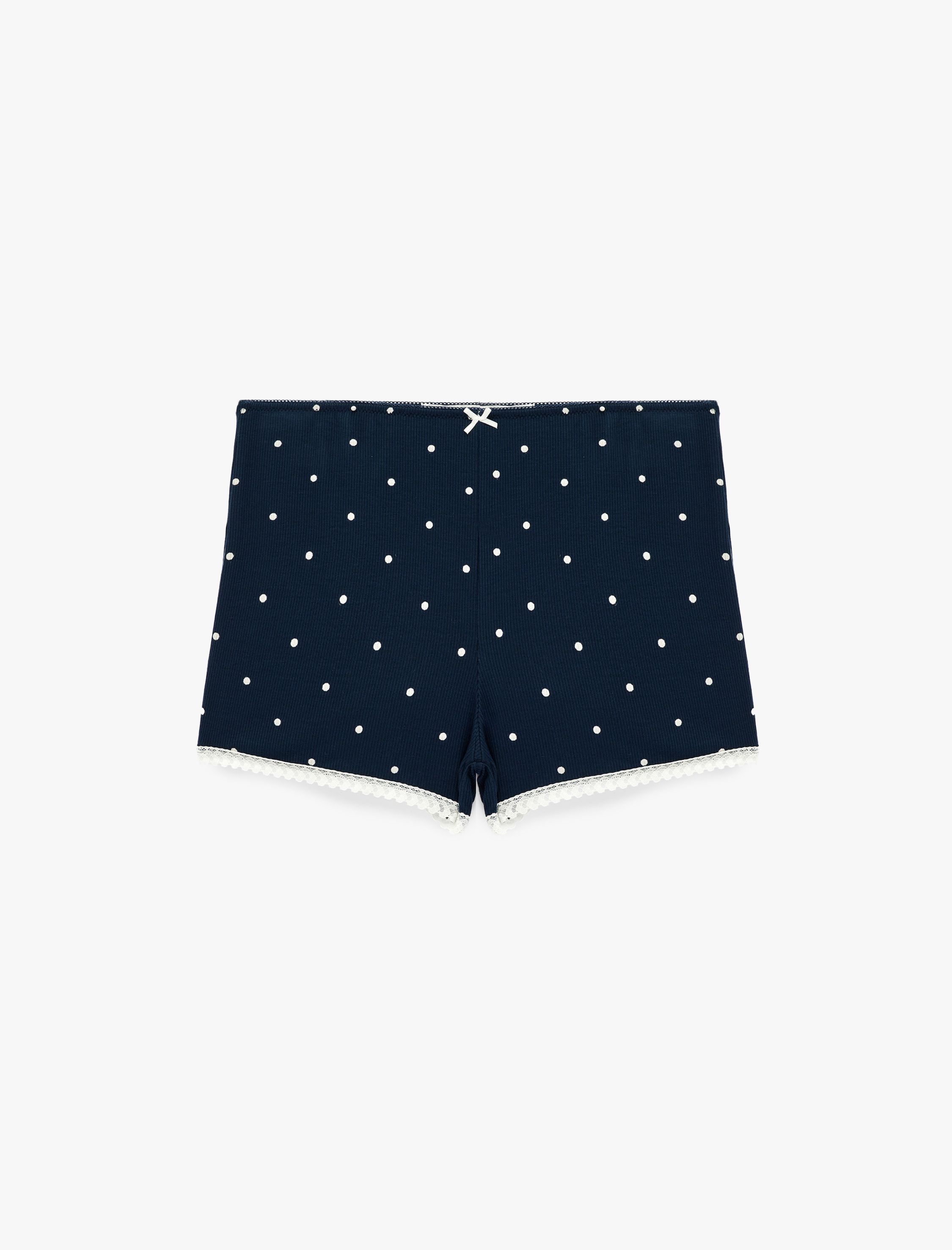   Dantel Detaylı Fiyonklu Rahat Kesim Kaşkorse Puantiyeli Viskon Şort Pijama Altı