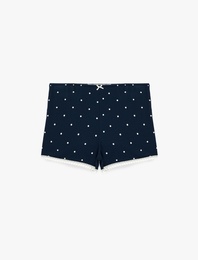 Dantel Detaylı Fiyonklu Rahat Kesim Kaşkorse Puantiyeli Viskon Şort Pijama Altı