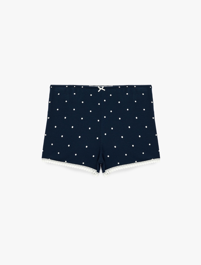  Dantel Detaylı Fiyonklu Rahat Kesim Kaşkorse Puantiyeli Viskon Şort Pijama Altı
