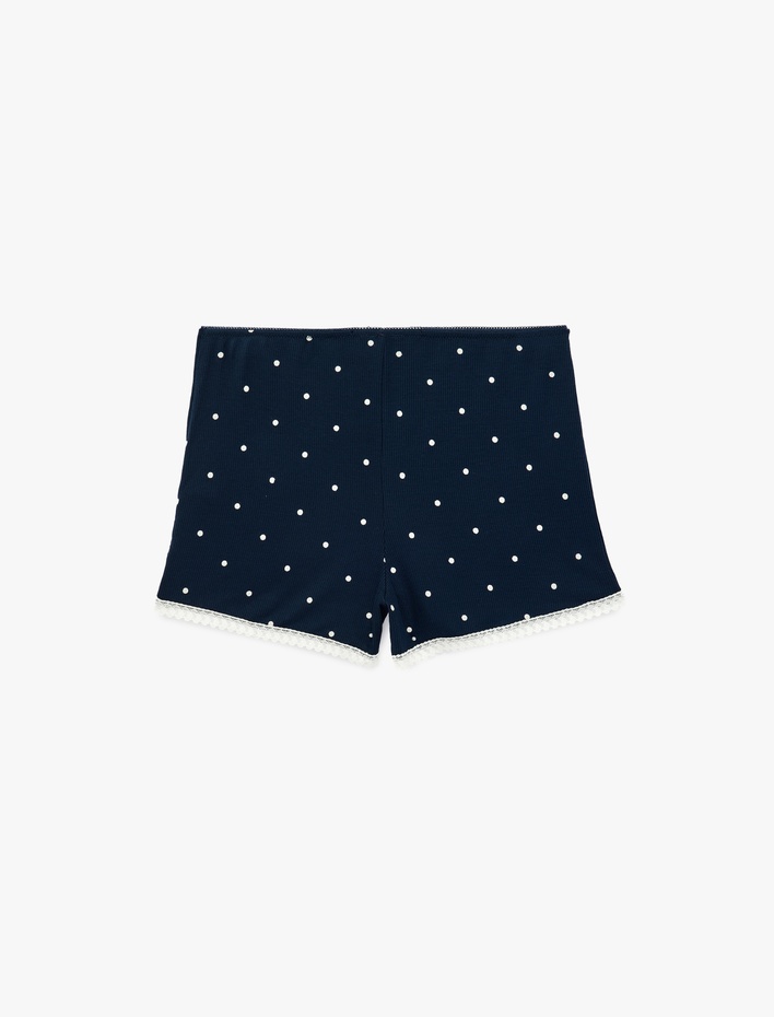  Dantel Detaylı Fiyonklu Rahat Kesim Kaşkorse Puantiyeli Viskon Şort Pijama Altı