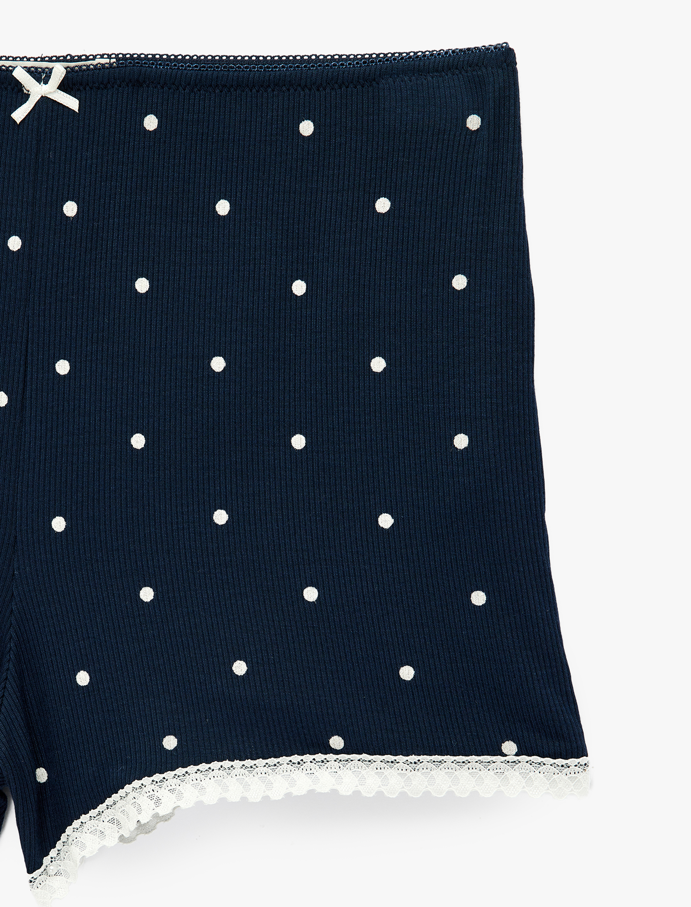   Dantel Detaylı Fiyonklu Rahat Kesim Kaşkorse Puantiyeli Viskon Şort Pijama Altı