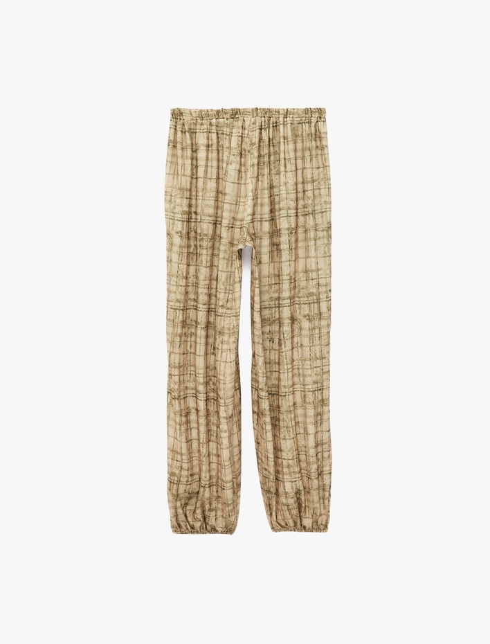  Rahat Kesim Ekose Desenli Lastikli Paçalı Saten Ekoseli Pijama Altı