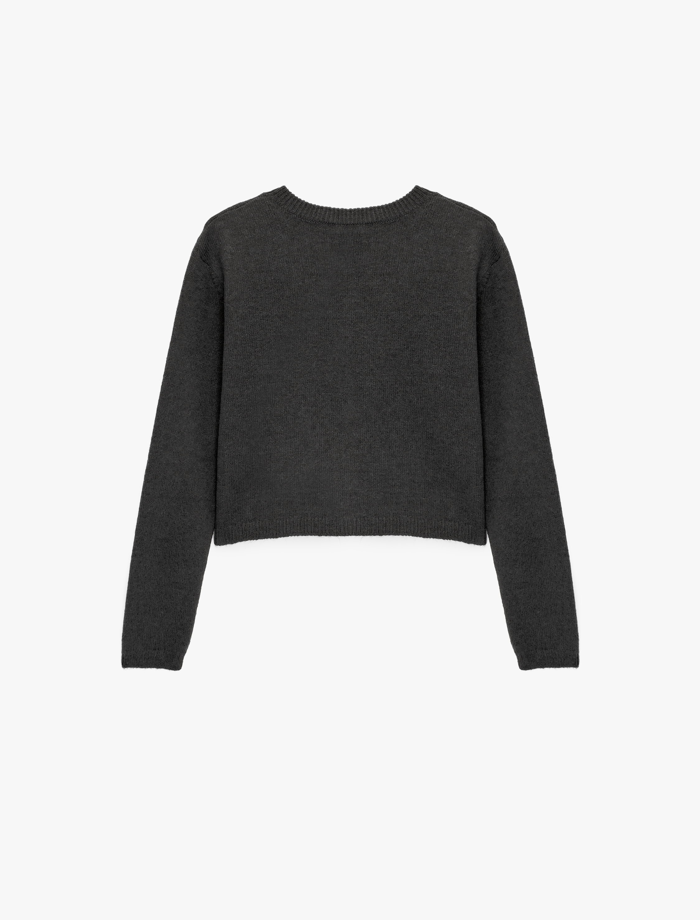   Regular Fit Bisiklet Yaka Uzun Kollu Düğmeli Crop Triko Hırka
