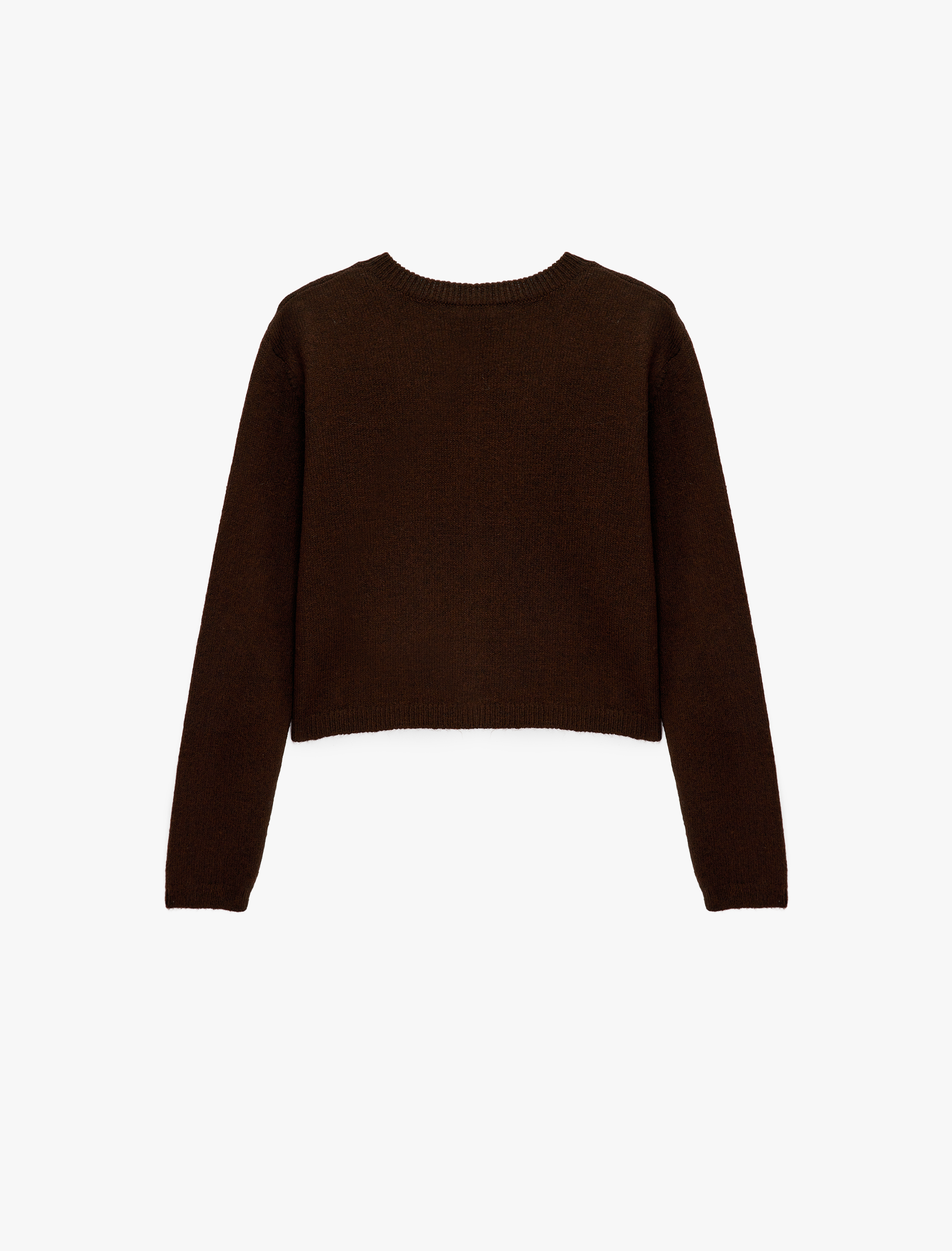   Regular Fit Bisiklet Yaka Uzun Kollu Düğmeli Crop Triko Hırka