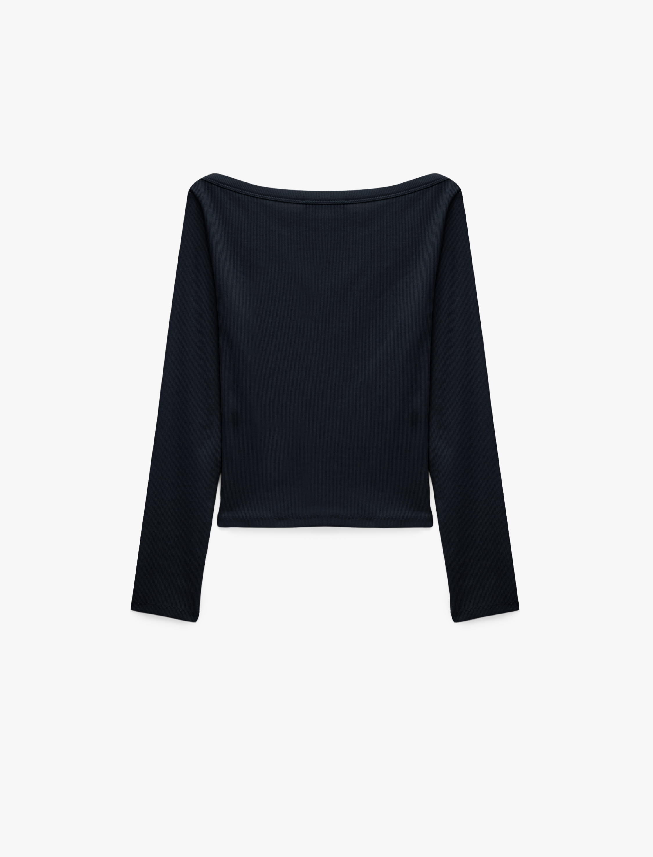   Slim Fit Pamuklu Kayık Yaka Uzun Kollu Basic Tişört