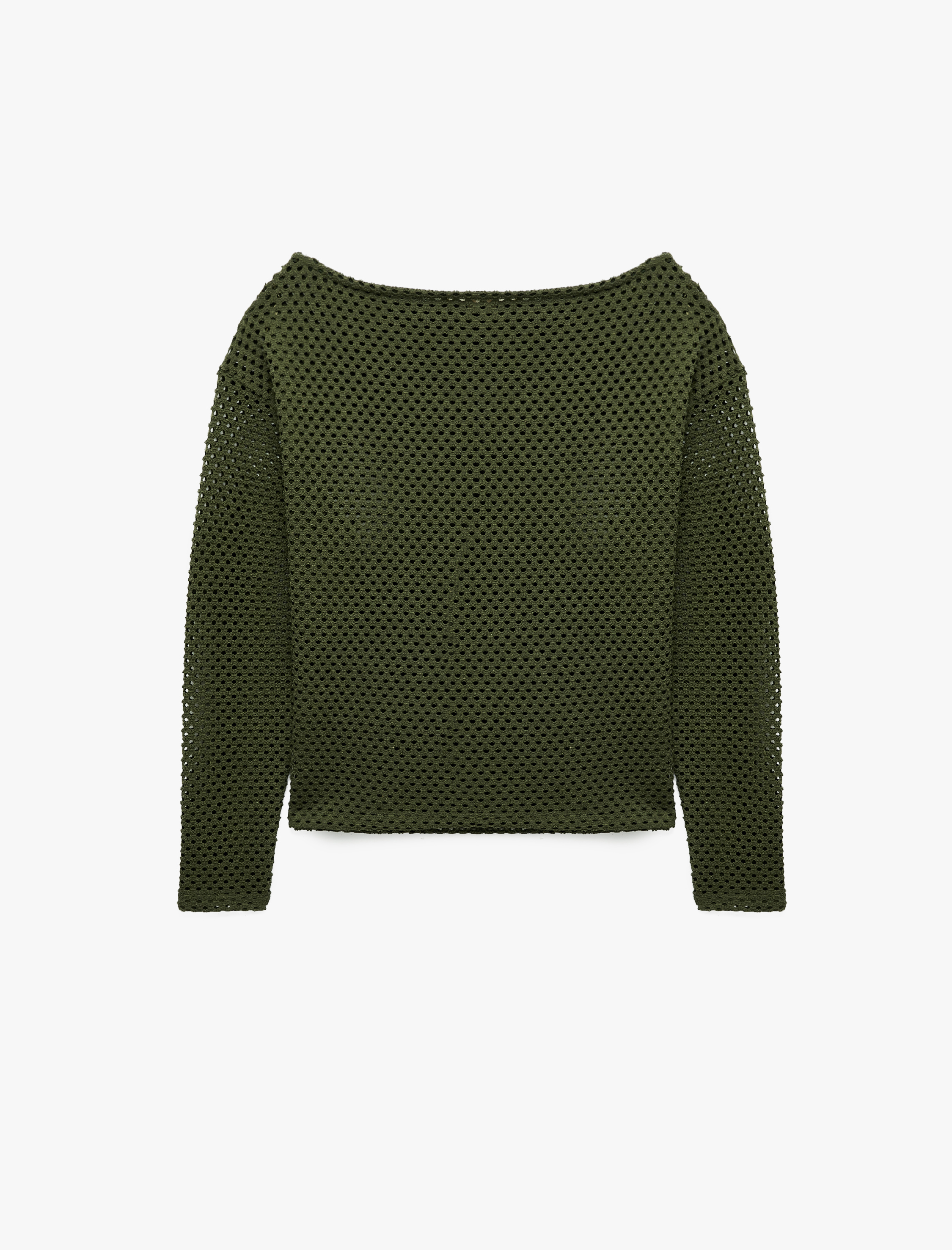   File Dokulu Uzun Kollu Kayık Yaka Oversize Bluz