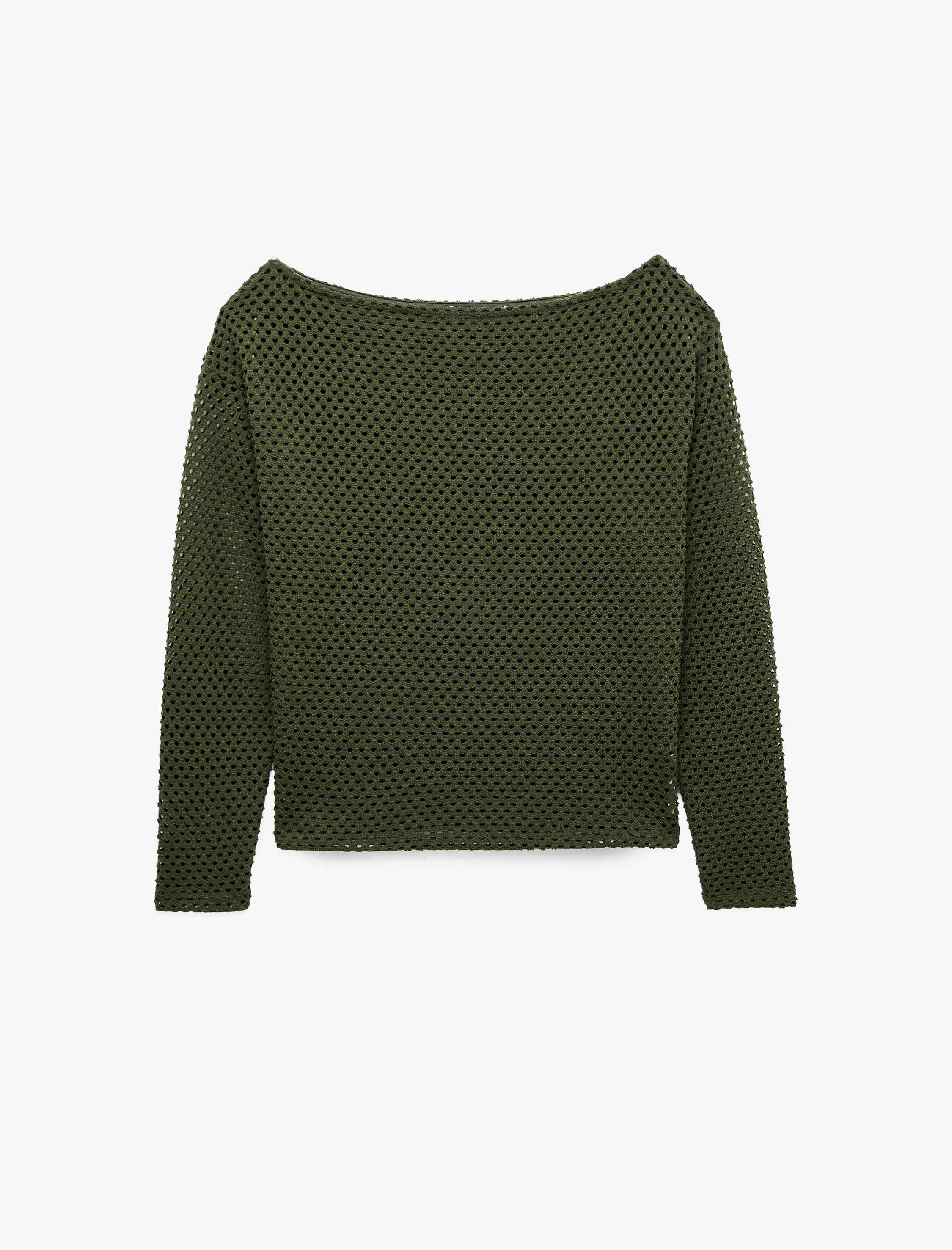   File Dokulu Uzun Kollu Kayık Yaka Oversize Bluz