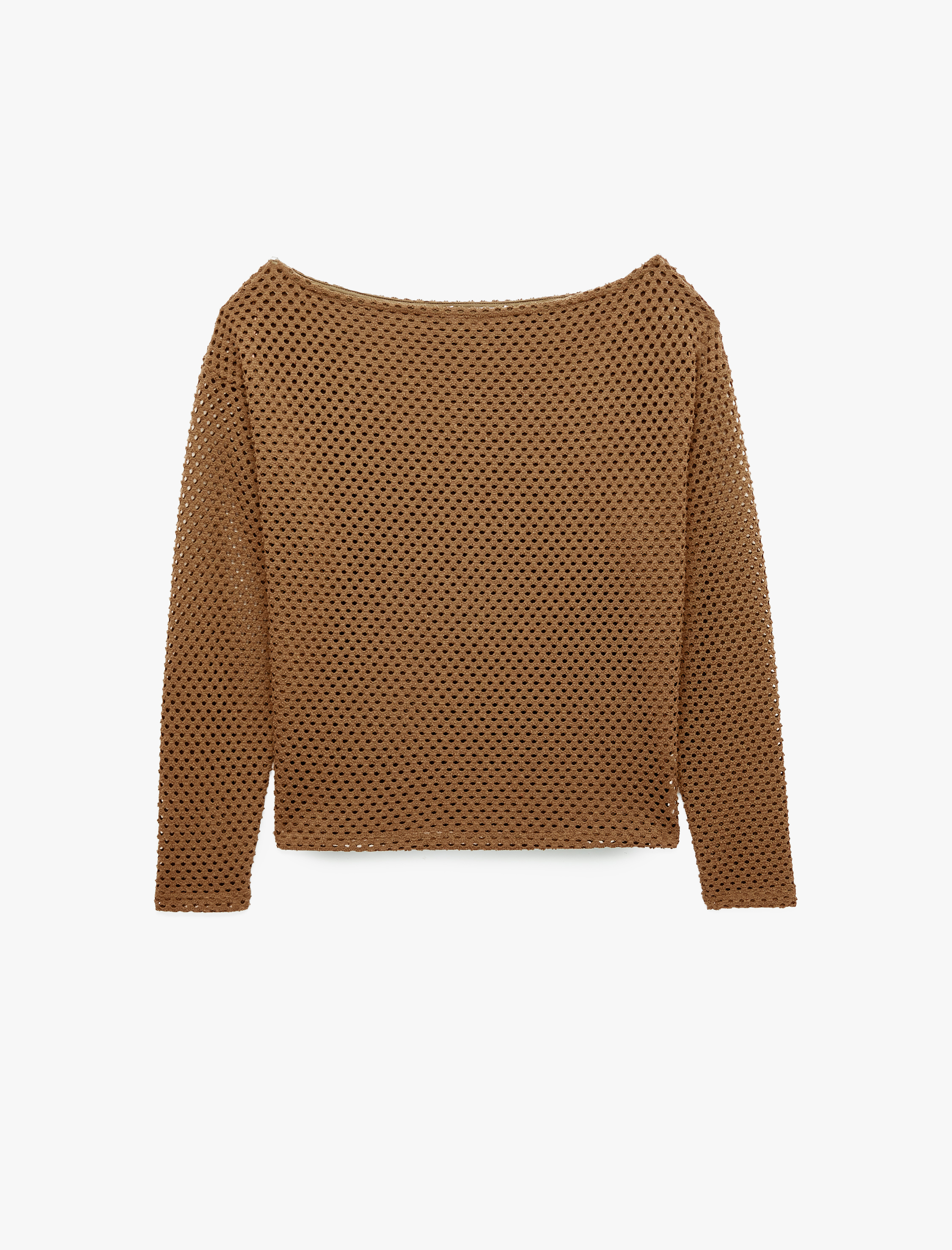   File Dokulu Uzun Kollu Kayık Yaka Oversize Bluz