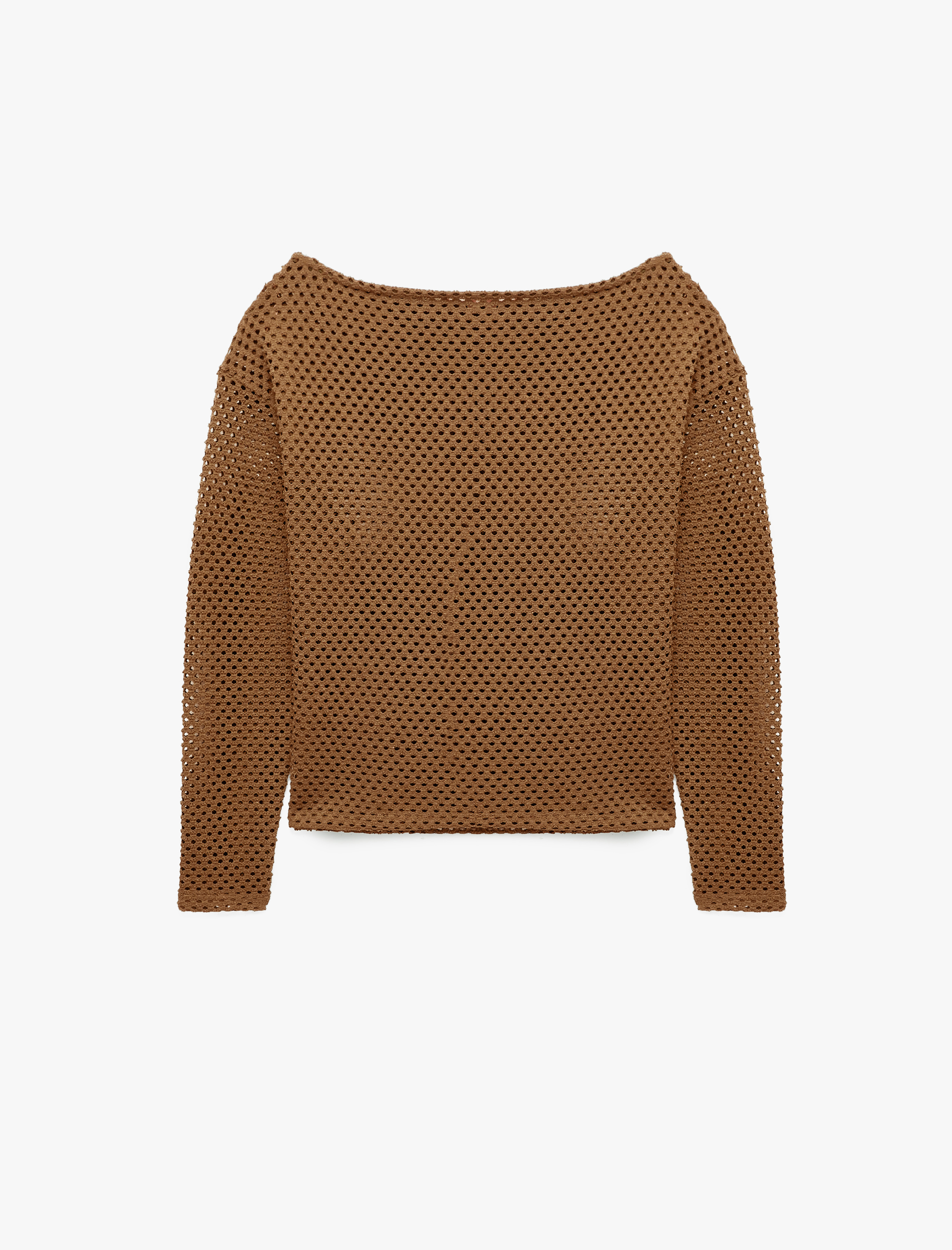   File Dokulu Uzun Kollu Kayık Yaka Oversize Bluz