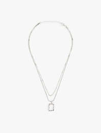 Geometrik Charm Detaylı Kolye Çift Sıra