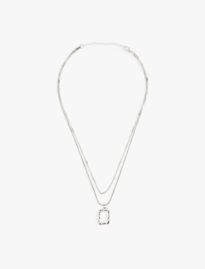 Kadın Geometrik Charm Detaylı Kolye Çift Sıra