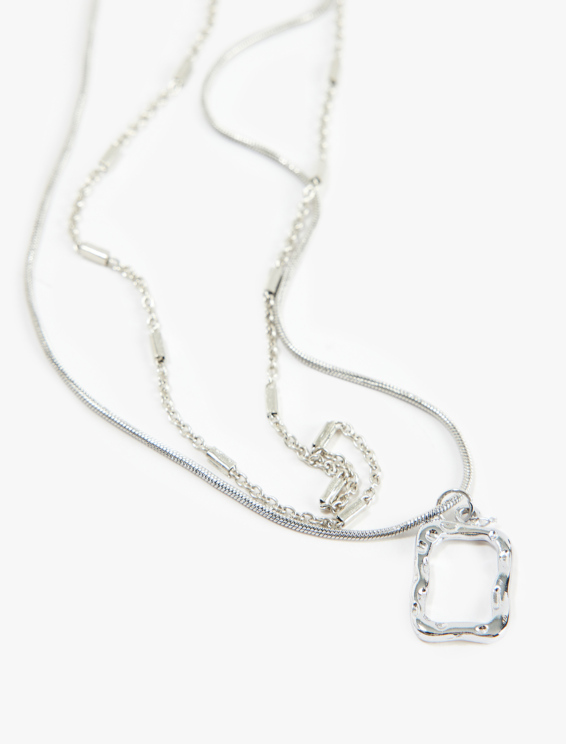  Kadın Geometrik Charm Detaylı Kolye Çift Sıra