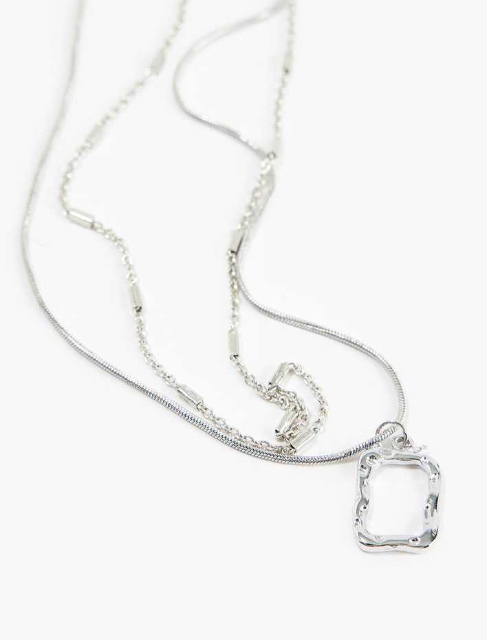Kadın Geometrik Charm Detaylı Kolye Çift Sıra