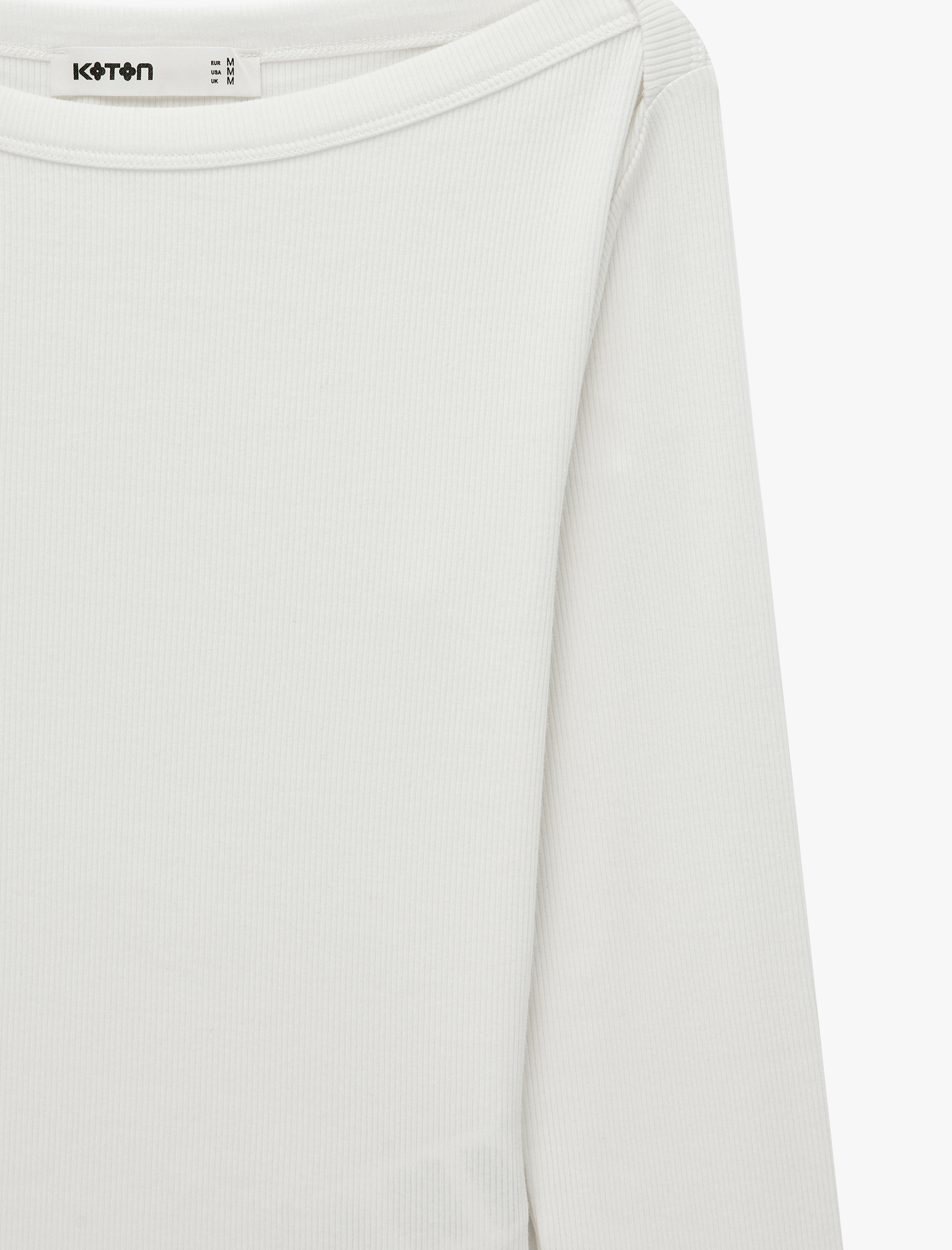   Slim Fit Pamuklu Kayık Yaka Uzun Kollu Basic Tişört