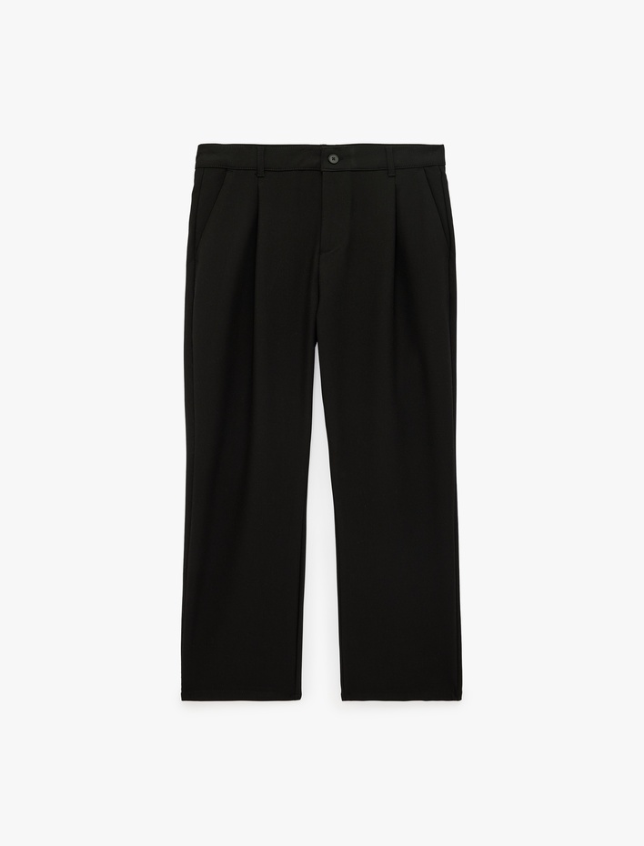  Regular Fit Cepli Viskon Karışımlı Pileli Kumaş Pantolon
