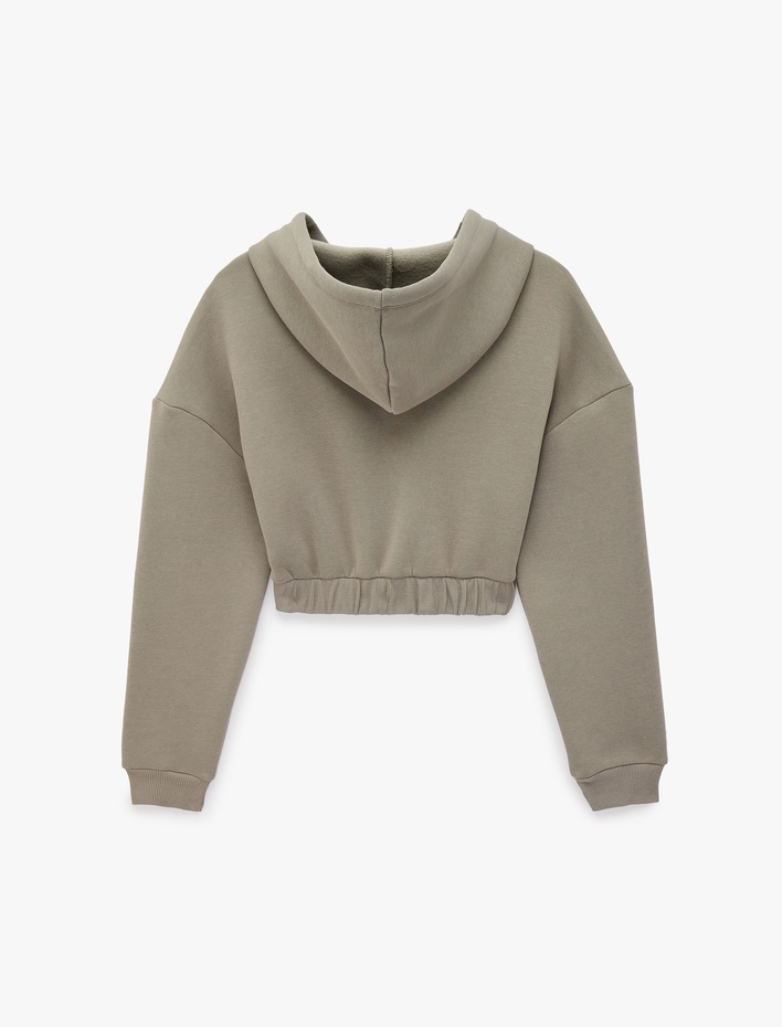  Slim Fit Şardonlu Uzun Kollu Kapüşonlu Fermuarlı Korse Detaylı Baskılı Sweatshirt