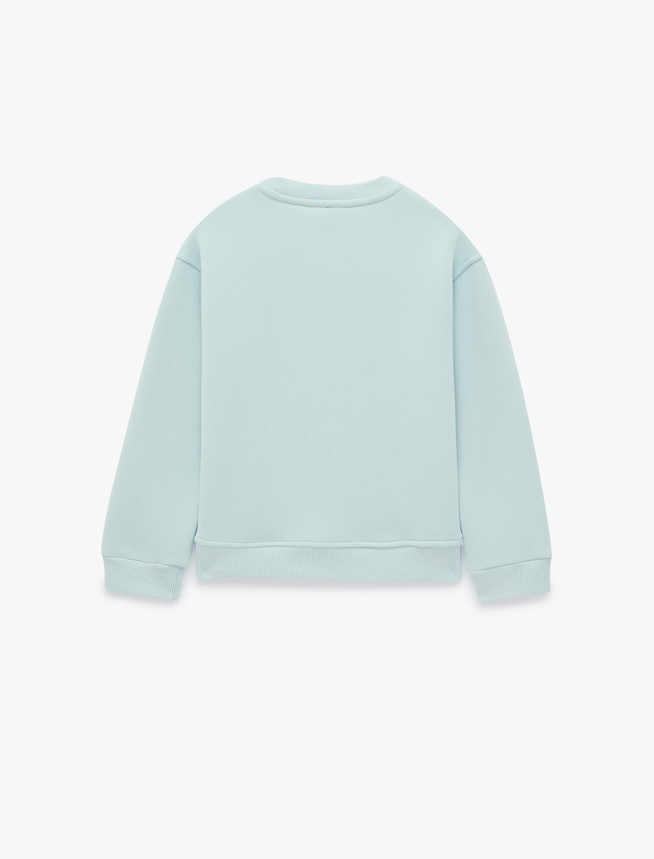  Kız Çocuk Kedi Baskılı Bisiklet Yaka Uzun Kollu Pamuklu Sweatshirt