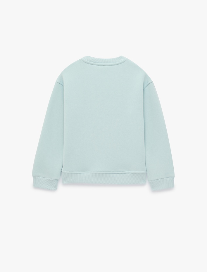 Kız Çocuk Kedi Baskılı Bisiklet Yaka Uzun Kollu Pamuklu Sweatshirt