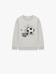 İki İplik Şardonlu Baskılı Bisiklet Yaka Uzun Kollu Sweatshirt