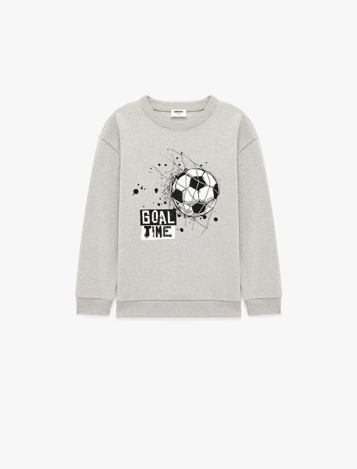 Erkek Çocuk İki İplik Şardonlu Baskılı Bisiklet Yaka Uzun Kollu Sweatshirt