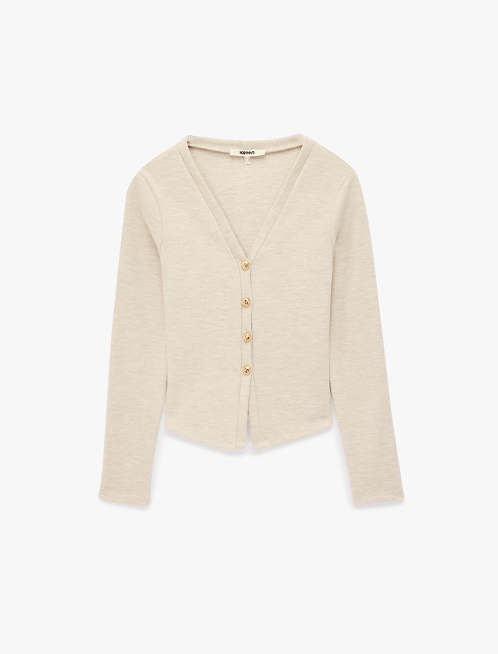  Uzun Kollu Slim Fit V Yaka Düğmeli Hırka